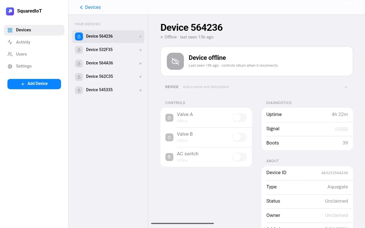 SquaredIoT device control